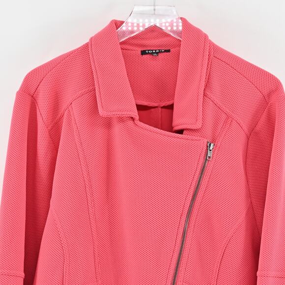TORRID Womens Moto Jacket Size 3X Textured Pink Asymmetric Full Zip Casual Chic - Picture 10 of 14